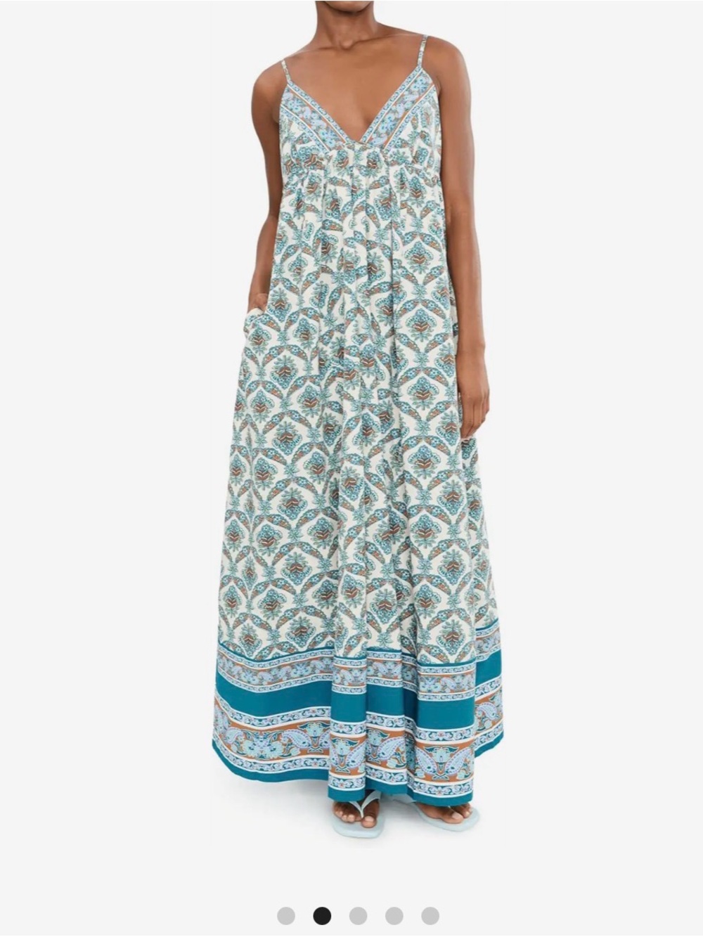 Free People Teal and Cream Printed Spaghetti-Strap Maxi Dress